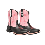 Bota Texana Feminina Látego Preto com Rosa - PROMOÇÃO