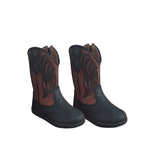 Bota Texana Juvenil em Couro Preto com Vinho - PROMOÇÃO