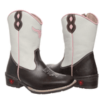 BOTA TEXANA FEMININA JUVENIL CAFÉ COM OFF WHITE