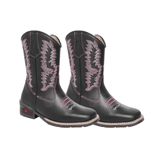 BOTA TEXANA JUVENIL LÁTEGO PRETO COM BORDADO ROSA