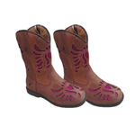BOTA TEXANA FEMININA INFANTIL CARAMELO BORDADO LASER PINK