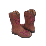 BOTA TEXANA FEMININA INFANTIL CARAMELO BORDADO LASER PINK
