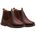 BOTINA COUNTRY INFANTIL FEMININA LÁTEGO CAFÉ SOLA REDONDA BORDADO PINK