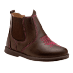 BOTINA COUNTRY INFANTIL FEMININA LÁTEGO CAFÉ SOLA REDONDA BORDADO PINK