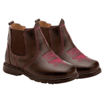 BOTINA COUNTRY INFANTIL FEMININA LÁTEGO CAFÉ SOLA QUADRADA BORDADO PINK