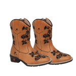 BOTA TEXANA FEMININA JUVENIL CARAMELO BORDADO LASER PRETO