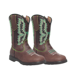 BOTA TEXANA INFANTIL MASCULINA CAFÉ COM BORDADO VERDE
