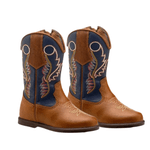 BOTA TEXANA MASCULINA INFANTIL CARAMELO COM AZUL