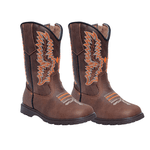 BOTA TEXANA INFANTIL CAFÉ COM BORDADO LARANJA