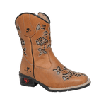 BOTA TEXANA FEMININA JUVENIL CARAMELO BORDADO LASER BRONZE