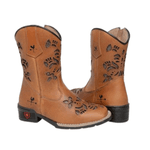 BOTA TEXANA FEMININA JUVENIL CARAMELO BORDADO LASER BRONZE