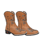 BOTA TEXANA FEMININA JUVENIL CARAMELO BORDADO LASER BRONZE