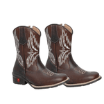 BOTA TEXANA JUVENIL FEMININA NAPA CAFÉ COM BORDADO BRANCO