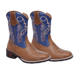 BOTA TEXANA MASCULINA JUVENIL CARAMELO COM AZUL