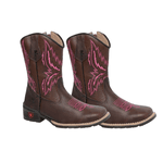BOTA TEXANA FEMININA JUVENIL NAPA CAFÉ COM BORDADO PINK