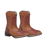 BOTA TEXANA FEMININA JUVENIL CARAMELO BORDADO LASER PINK