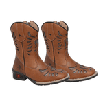 BOTA TEXANA FEMININA JUVENIL CARAMELO BORDADO LASER BRONZE