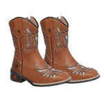BOTA TEXANA FEMININA JUVENIL CARAMELO BORDADO LASER PRATA