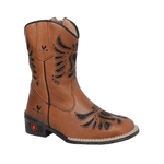 BOTA TEXANA FEMININA JUVENIL CARAMELO BORDADO LASER PRETO