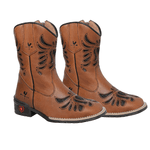 BOTA TEXANA FEMININA JUVENIL CARAMELO BORDADO LASER PRETO