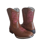 BOTA TEXANA FEMININA FÓSSIL CARAMELO BORDADO ROSA