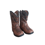 Bota Texana Juvenil em Couro Café Bico Quadrado - PROMOÇÃO