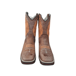 Bota Texana Masculina Bico Quadrado Bege com Bordado Laranja OS: Produtos não disponíveis em estoque 7 dias para embarque!