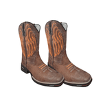 Bota Texana Masculina Bico Quadrado Bege com Bordado Laranja OS: Produtos não disponíveis em estoque 7 dias para embarque!