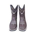 BOTA TEXANA MASCULINA CAFÉ BICO QUADRADO BORDADO BEGE