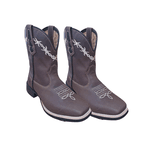 BOTA TEXANA MASCULINA CAFÉ BICO QUADRADO BORDADO BEGE