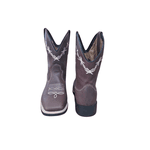 BOTA TEXANA MASCULINA CAFÉ BICO QUADRADO BORDADO BEGE
