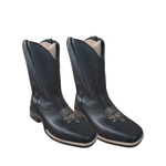 BOTA TEXANA MASCULINA LÁTEGO PRETO BORDADO BEGE