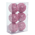 Jogo 6 Bolas De Natal Rosa Brilho Luxo 8cm Cromus
