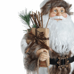 Papai Noel Rustico Presente E Pinhas Branco Marrom 45cm Luxo Natal