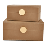 Kit 2 Caixas Decorativa Multiuso Em Mdf E Courino Avelã