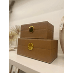 Kit 2 Caixas Decorativa Multiuso Em Mdf E Courino Avelã