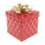 Jogo 2 Cx De Presente Decorativa Vermelha Laço Dourado Natal