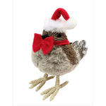Pássaro Decorativo com Gorro e Laço Vermelho