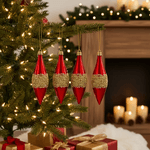 Jogo 4 Pingentes De Natal Vermelho Brilho Decoração Arvore