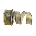 Fita Natalina Aramada Branca com Dourado 3,8cmx9,14m