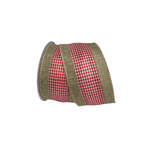 Fita Natalina 6,3cm Natural com Xadrez Vermelho 9,14m