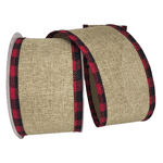 Fita Natalina Aramada 6,3cm Natural Com Borda Xadrez 9,14m