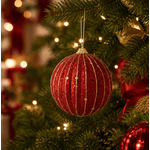 Jogo 3 Bolas de Natal Decoradas Vermelha Com Fio Dourado 8 Cm