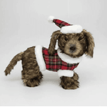 Cachorro em Pé Marrom Roupinha Xadrez e Óculos 32cm