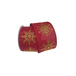 Fita Natalina Vermelha Floco de Neve Dourado 6,3CMX9,14m