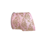Fita Natalina Rosa com Detalhes Dourado 6,3CMX9,14m