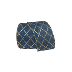 Fita Natalina Aramada Azul com Dourado 6,3cmx9,14m