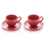 Jogo 2 Xícaras de Chá de Porcelana com Pires Pétala Vermelho Matt 160ml Wolff