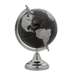 Globo Terrestre Decorativo Preto Prata Base Metal 37cm