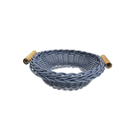 Cesta de Pão Redonda Ilhabela Azul Jeans com Alça Bambu